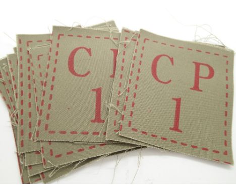 Eight pairs of WWII style Dads Army Home Guard shoulder flashes with CP logo for Croft and Perry (the writers)