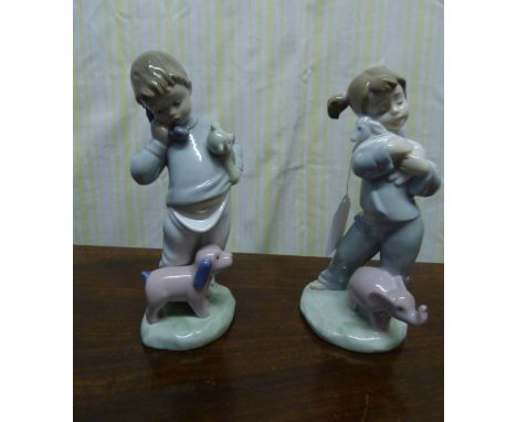 NAO FIGURE 1129 'GIRL WITH LAMB AND BABY ELEPHANT' 19.5CM HIGH APPROX