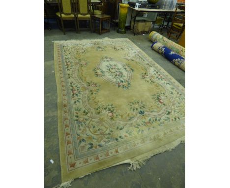 20TH CENTURY CHINESE WASH WOOLLEN FRINGED CARPET 