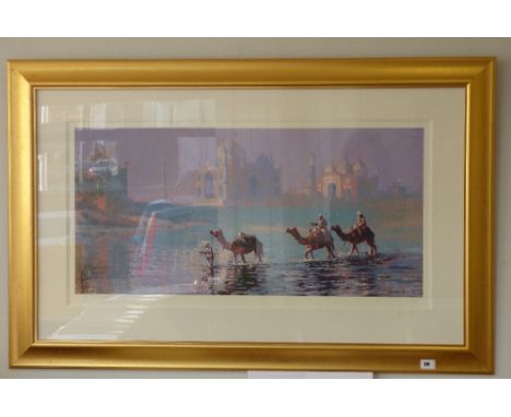 20TH CENTURY LIMITED EDITION ROLF HARRIS PRINT 673/693 "THE CAMEL TRAIN" SIGNED IN PENCIL F/G 92CM X 50CM