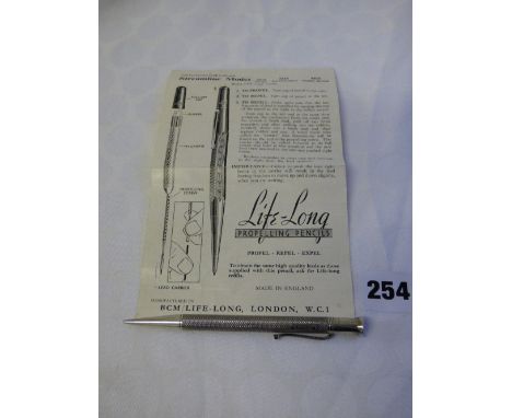 HM BIRMINGHAM SILVER CASED PROPELLING PENCIL WITH ENGINE TURNED DECORATION WITH INSTRUCTION LEAFLET 