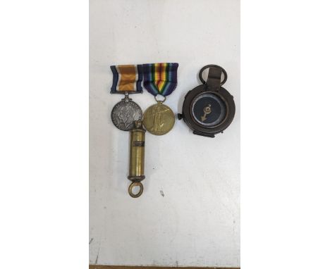 Militaria items to include two WW1 medals, one marked 9960 LACC Smith RAF, a military compass and a whistleLocation:If there 