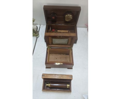 A burr walnut humidor, along with one other with a brass and wooden telescope in a wooden box Location:If there is no conditi