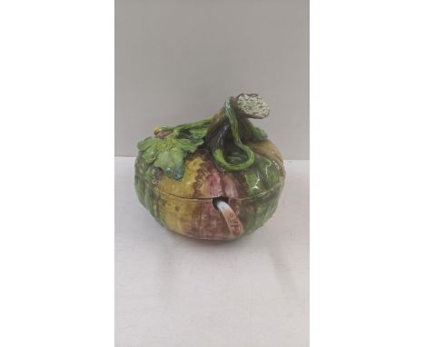 A Majolica hand painted soup tureen and ladle fashioned as a pumpkinLocation:If there is no condition report shown, please re