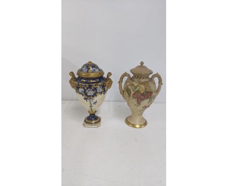 A Royal Worcester blush ivory covered vase decorated with flowers, shape no 1927, 7cm, together with Coalport examples A/F de