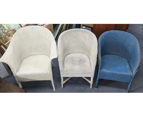 Two Lloyd Loom white painted wicker armchairs and one other blue painted exampleLocation:If there is no condition report show