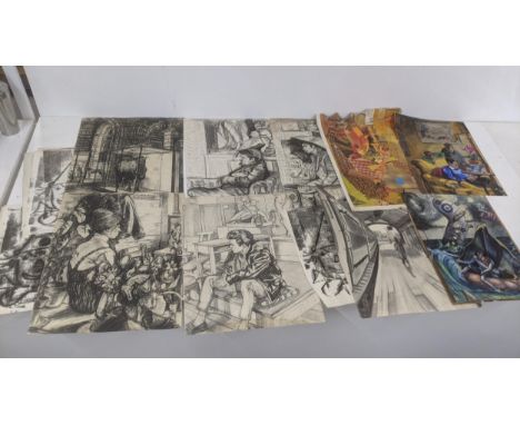 Mixed pictures to include watercolours, drawings and prints of portraits and interior scenesLocation:If there is no condition