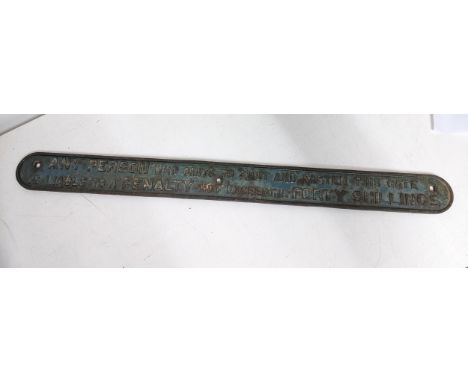A late 19th/20th century Great Northern Railway blue painted cast iron sign "Any Person Who Omits to Shut and Fasten This Gat