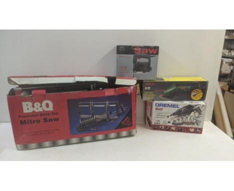Tools to include a Dremel multi, a Bosch PDA 120 electronic, a jigsaw and a precision deep cut mitre sawLocation:If there is 