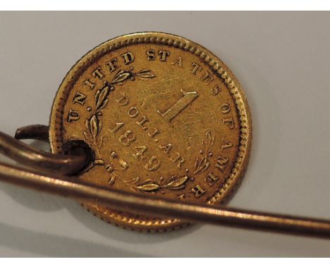 A USA 1849 Gold Dollar made into a Stick Pin