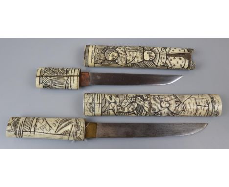 2 bone handled Japanese knives - Largest blade length approx 155mm