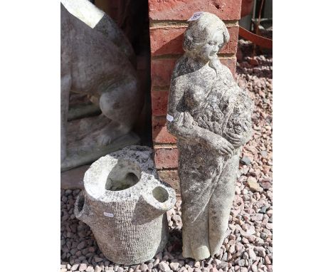 Stone figure of girl A/F &amp; stone strawberry planter