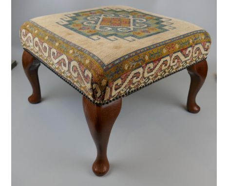 Tapestry footstool on cabriole legs