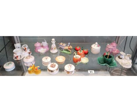 Shelf of cruet sets, pill boxes etc