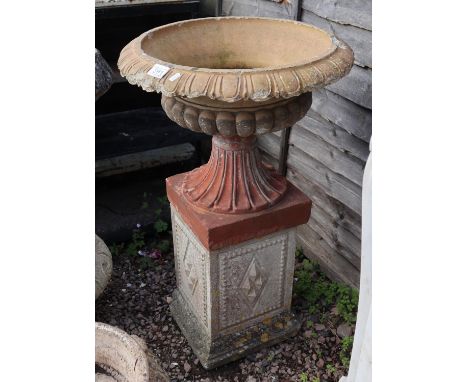 Large harlequin planter on stone plinth - Approx height: 86cm
