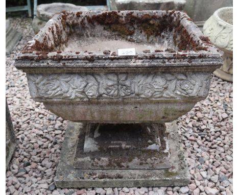 Large stone square planter on plinth - Approx height: 51cm