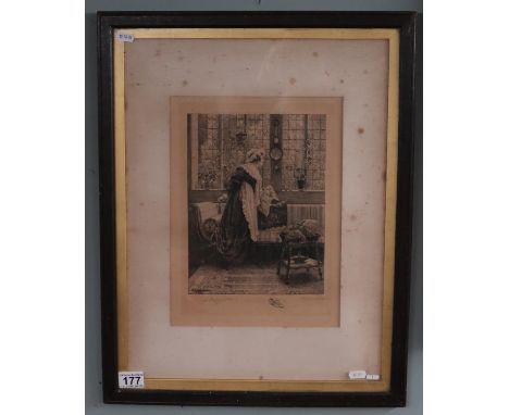 Dendy Saddler - Signed etching of lady looking out window