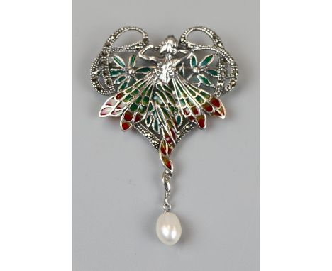 Silver &amp; plique-à-jour Art Nouveau style brooch