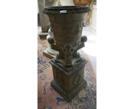 Stone planter on plinth - Approx height: 90cm