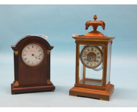 A 19th century French four-glass mantel clock, French movement striking on a gong, with key and mercury pendulum, 12in. toget