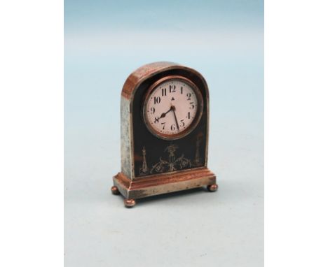 An early 20th century silver and tortoiseshell mantel clock, circular enamelled dial and spring-driven French movement, torto