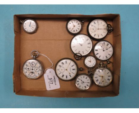 An imported silver pocket watch, with enamelled perpetual calendar dial, and nine other silver pocket watches