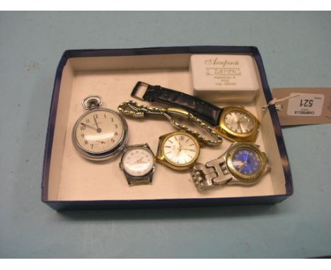 Five various modern wristwatches, Ingersoll pocket watch and a small number of ear-rings