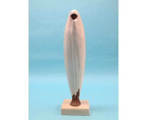 Celine Lepage - La Femme de Marrakech, earthenware figure of fully-shrouded female, on square base, indistinctly signed, circ