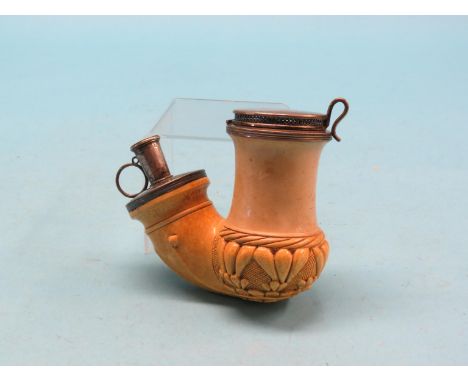 A meerschaum pipe, large bowl with white metal mounts, carved detail