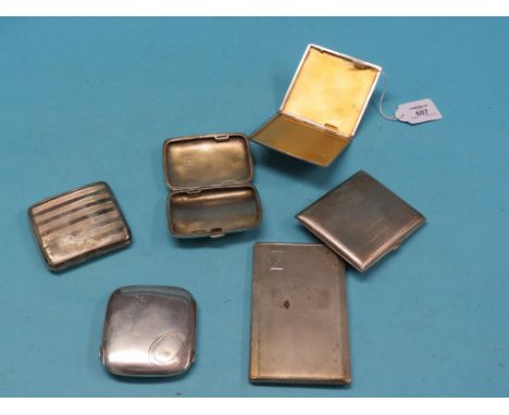 Six various silver cigarette cases, approx. 22oz. total 