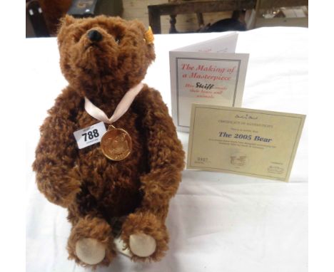 A Steiff 2005 hand-made Teddy Bear designed exclusively for Danbury Mint with gold plated medallion, tag and certificate of a