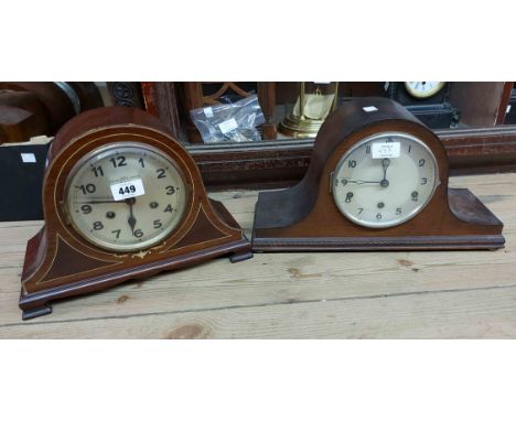 An early 20th Century inlaid walnut cased mantel clock with eight day gong striking movement - sold with a vintage oak cased 