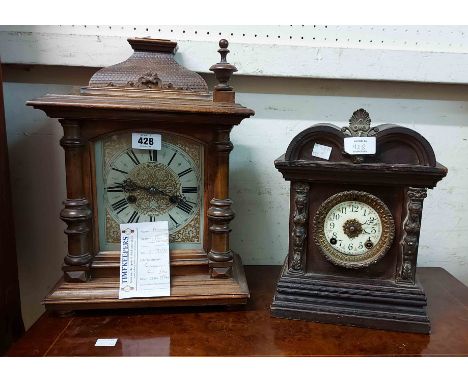 An antique German walnut cased table clock with HAC eight day gong striking movement - sold with an Ansonia gong striking man