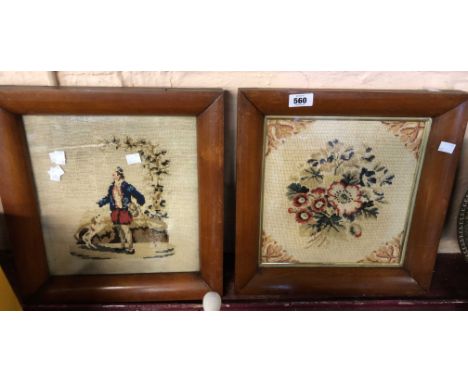 A 19th Century tapestry picture depicting a huntsman with his hound, set in contemporary wooden frame - sold with a similar f