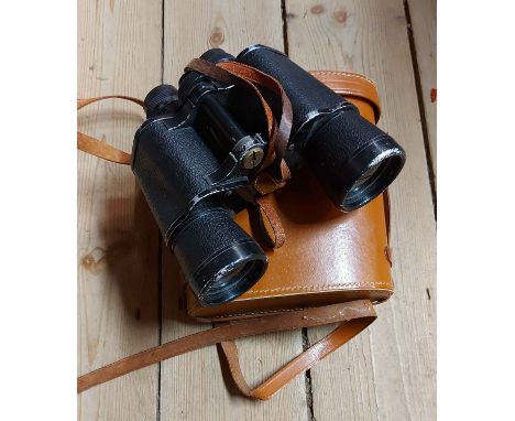 A pair of vintage Lupinus 10X50 binoculars in original leather carry case