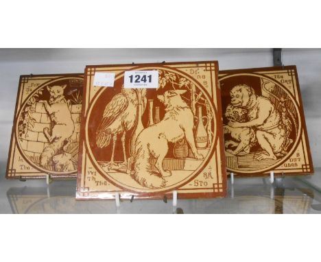 A pair of Victorian tiles made by The Campbell Brick &amp; Tile Co., Stoke-Upon-Trent, each depicting a scene from Aesop's Fa