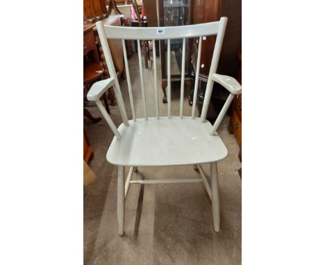 An Ercol style white painted stick back elbow chair