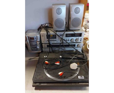 A quantity of Hi-Fi equipment comprising Technics amplifier SU-Z15, tuner STZ15L, tape deck M205, turntable SLQL1, a Bush CD/