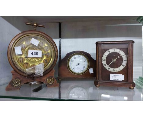 An antique ornate German drum clock with gilt dial and alarm movement - sold with two vintage timepieces - various condition