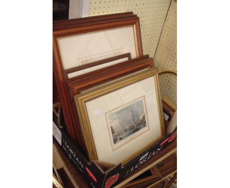 A box containing a quantity of framed small format mainly coloured prints including architectural, named views, etc.