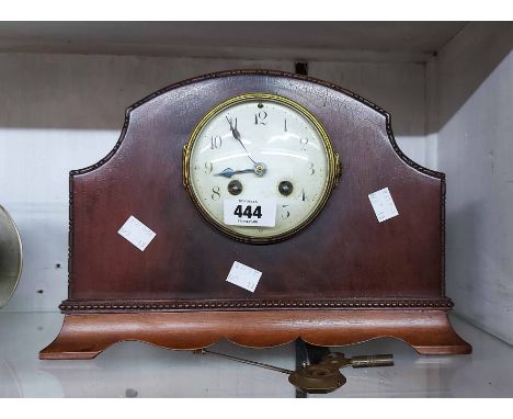 An early 20th Century mahogany cased mantel clock with French eight day gong striking movement a/f