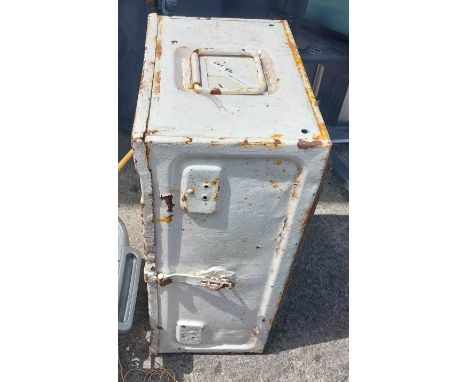 A vintage white painted metal ammo crate with contents