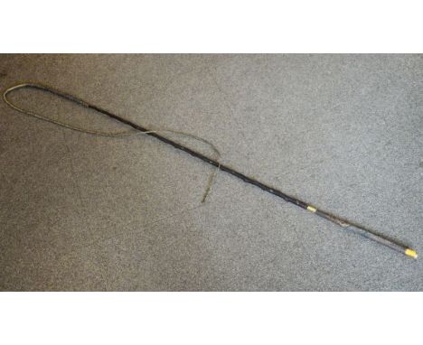 Carriage whip having two 15ct gold mounts, one inscribed Pryce Hamilton from Marquis of Downshire and the second mount inscri