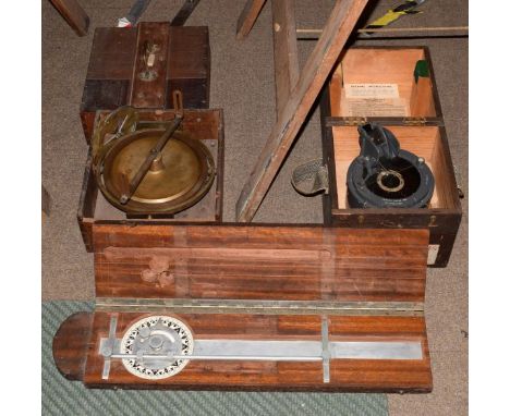 Scientific Instruments - Azimuth circle no.4 reference No6A/0.890, cased together with a brass gimbal, and also a protractor 