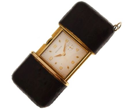 Movado gold plated and leather cased purse watch, with original presentation case   Condition: 