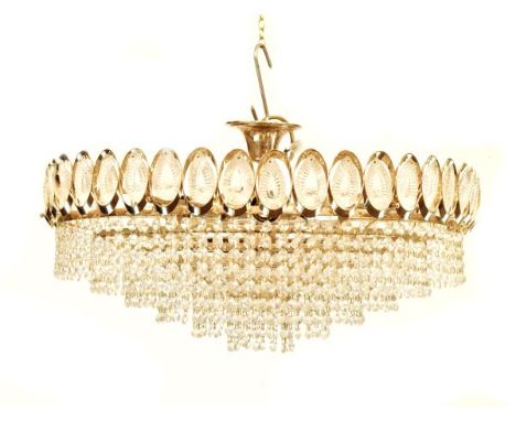 1970's period six tier basket design lustre drop light fitting with fittings for seven lightbulbs   Condition: 
