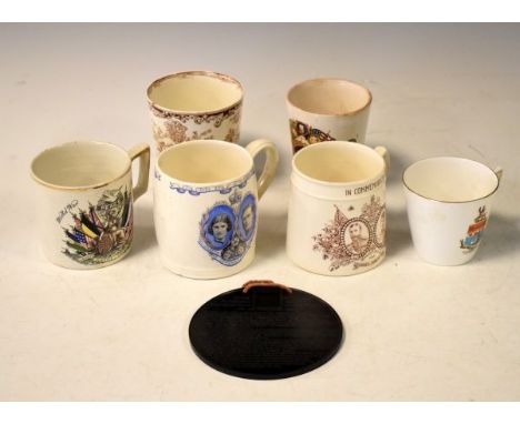 Small collection of Victorian and later commemorative ceramic tankards and a King Edward VIII farewell speech in relief on a 