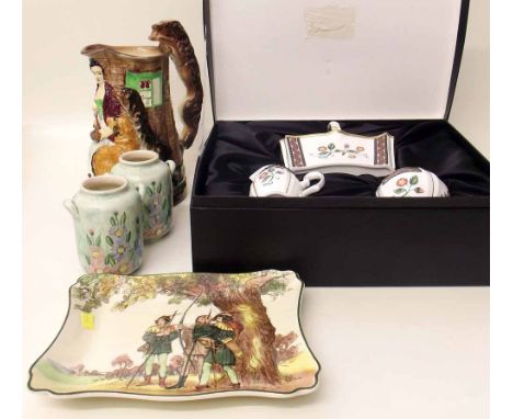 Royal Stafford boxed set, pair of Radford vases, Royal Doulton Robin Hood dish and Burleigh jug Condition Report: see terms a