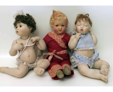 Two Titus Towesac ceramic dolls and doll with plaster head. Condition Report: see terms and conditions.