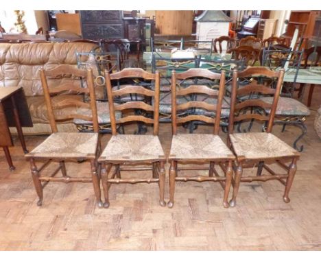 George III single ladder back chairs, three matching and one other. Condition Report: see terms and conditions.